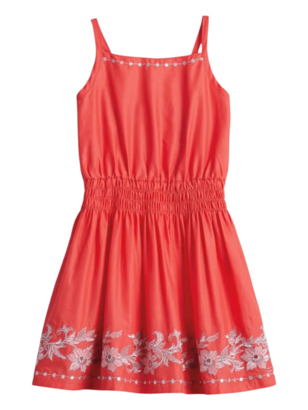 American Girl Kids Sunny Day Dress Coral White Flowers Cotton Summer Girls Sz 6
